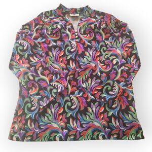 JoRo Vintage Retro 80s Women's Paisley Short Sleeve Blouse Cottagecore XL